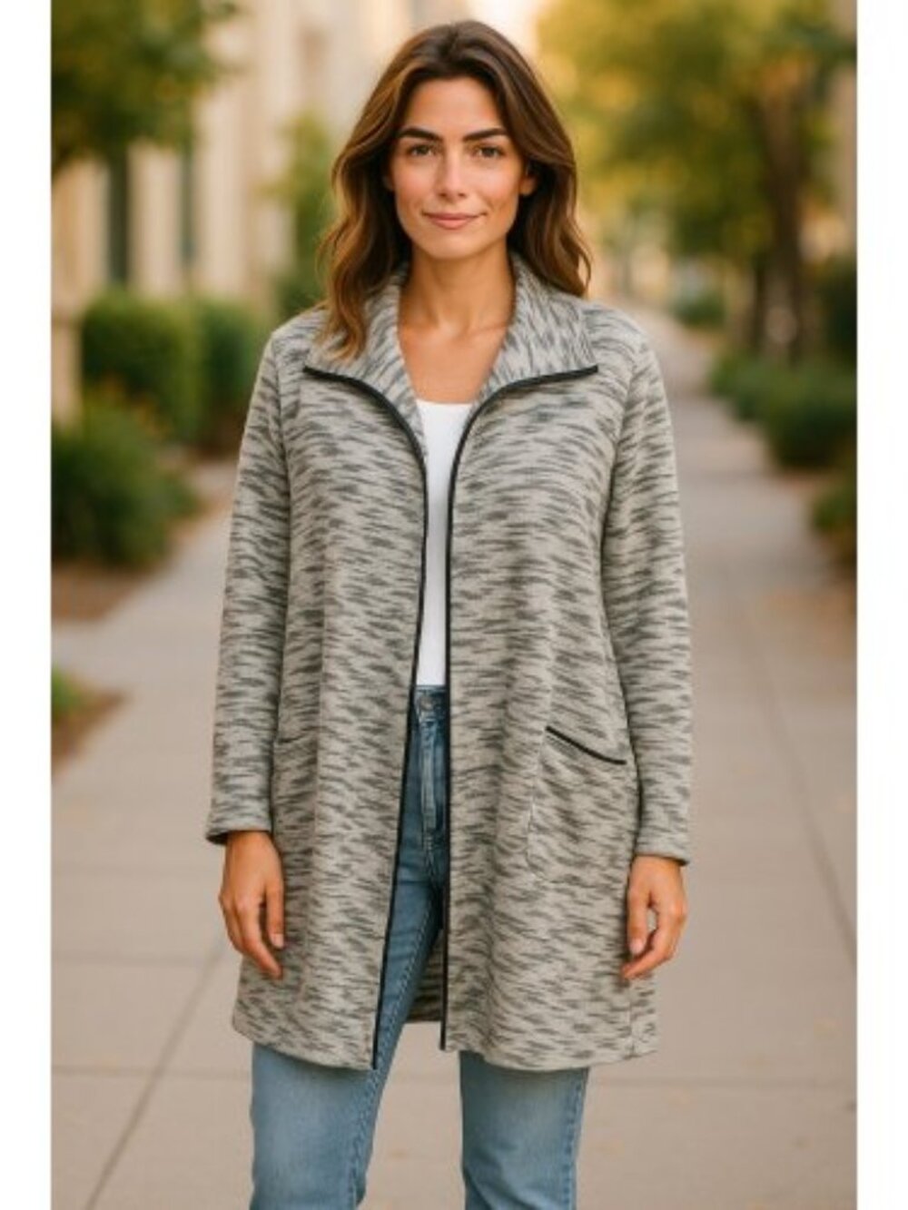 STUDIO 1886 Blue Gray Print Cardigan Sweater Ladies 1X 18W 20W